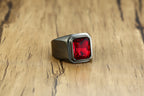 Geometric Red Gemstone Stainless Steel Ring - gold and black rings view 5