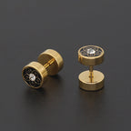 Barbell Stud Earrings with Inlay - Gold-tone geometric floral stud