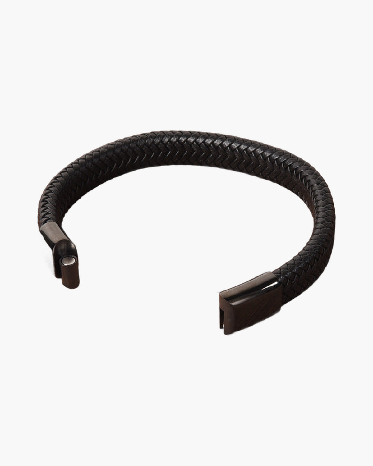 Black Braided Leather Magnetic Bracelet - black leather, magnetic clasp view 4