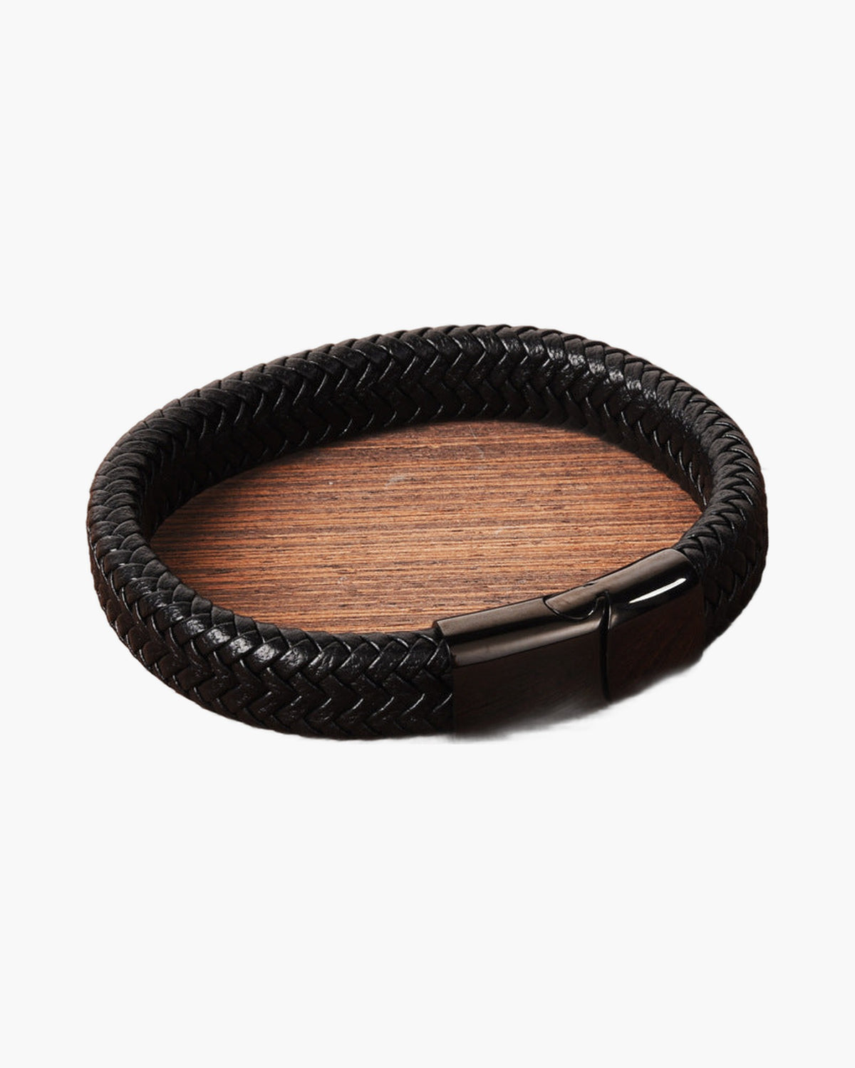 Black Braided Leather Magnetic Bracelet - black leather, magnetic clasp view 2