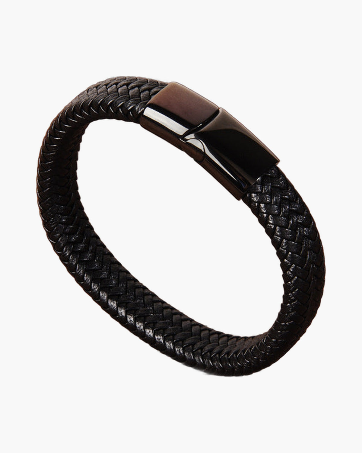 Black Braided Leather Magnetic Bracelet