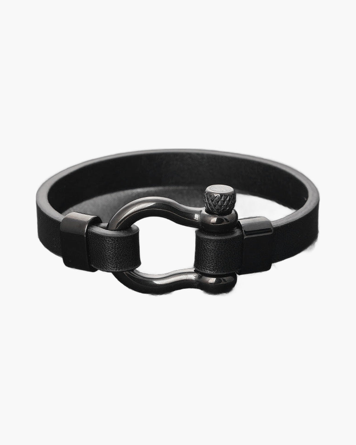 Black Leather Shackle Bracelet