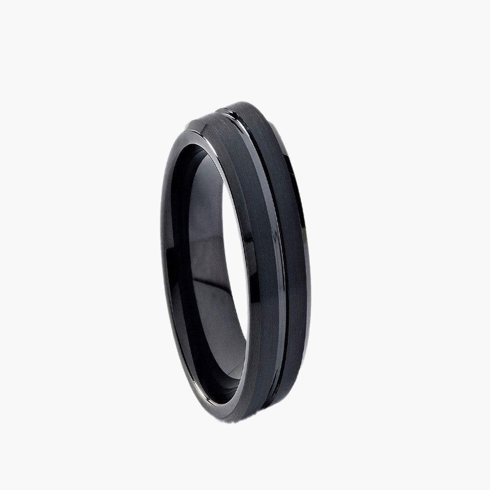 Black Tungsten Carbide Groove Band, brushed and polished view 3
