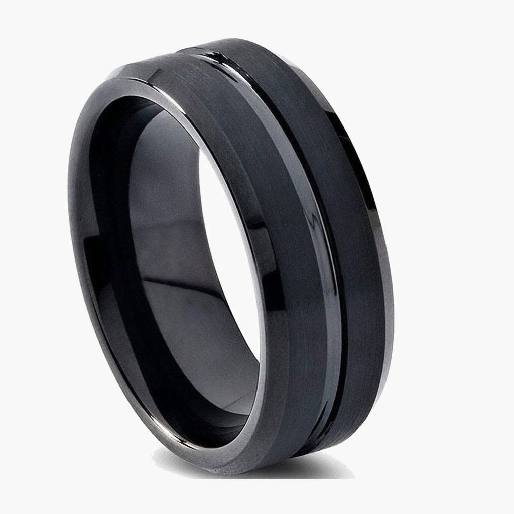 Black Tungsten Carbide Groove Band, brushed and polished view 5