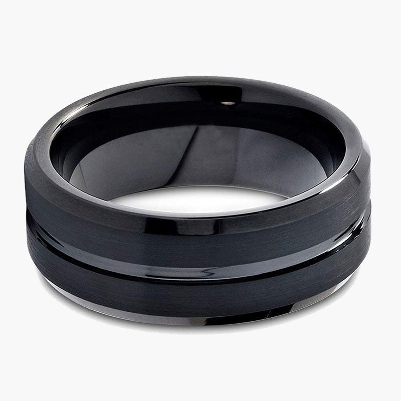 Black Tungsten Carbide Groove Band, brushed and polished