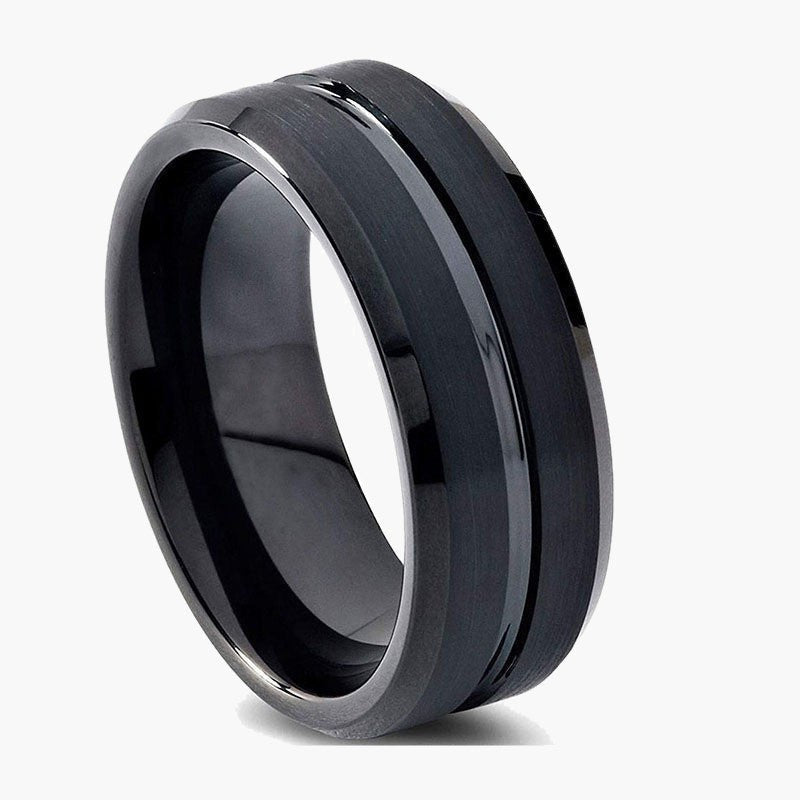 Black Tungsten Carbide Groove Band, brushed and polished view 2