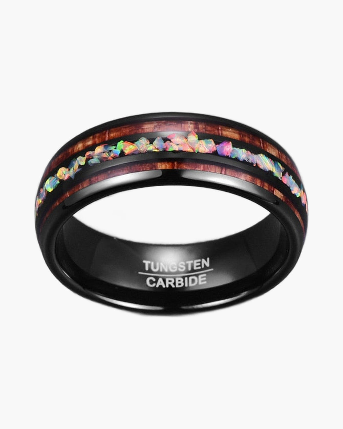 Black Tungsten Carbide Wood Opal Band - front view view 3