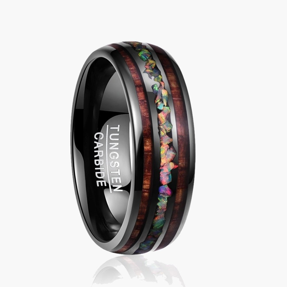 Black Tungsten Carbide Wood Opal Band - front view view 4