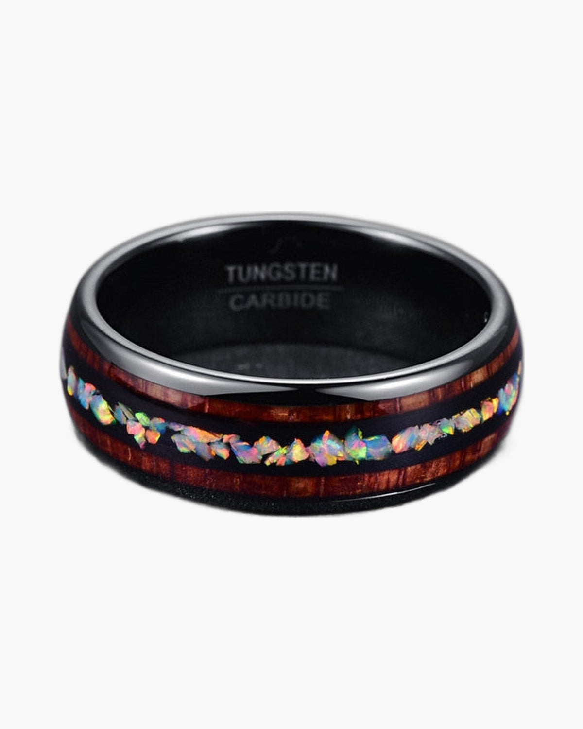 Black Tungsten Carbide Wood Opal Band