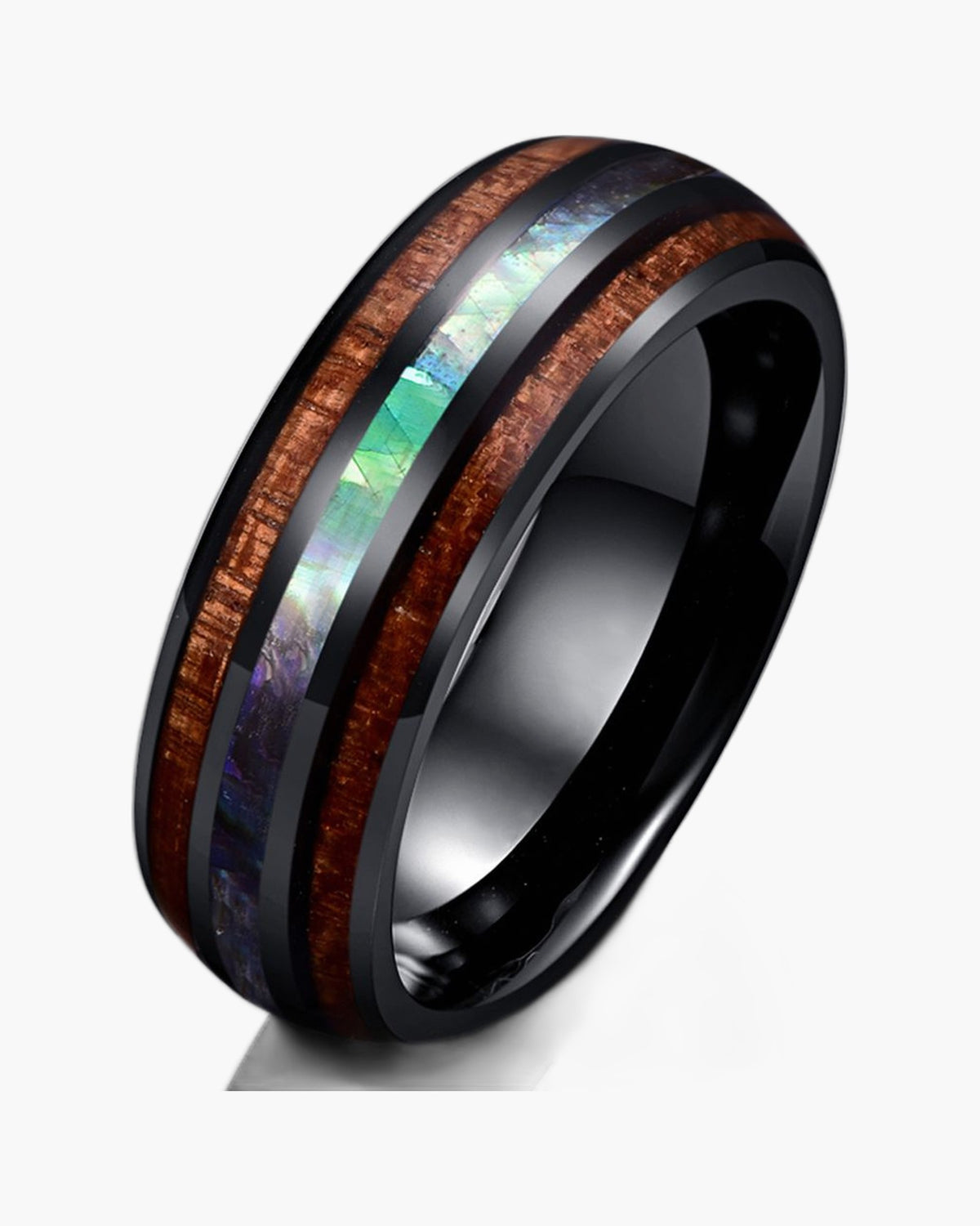 Black Tungsten Wood Abalone Band