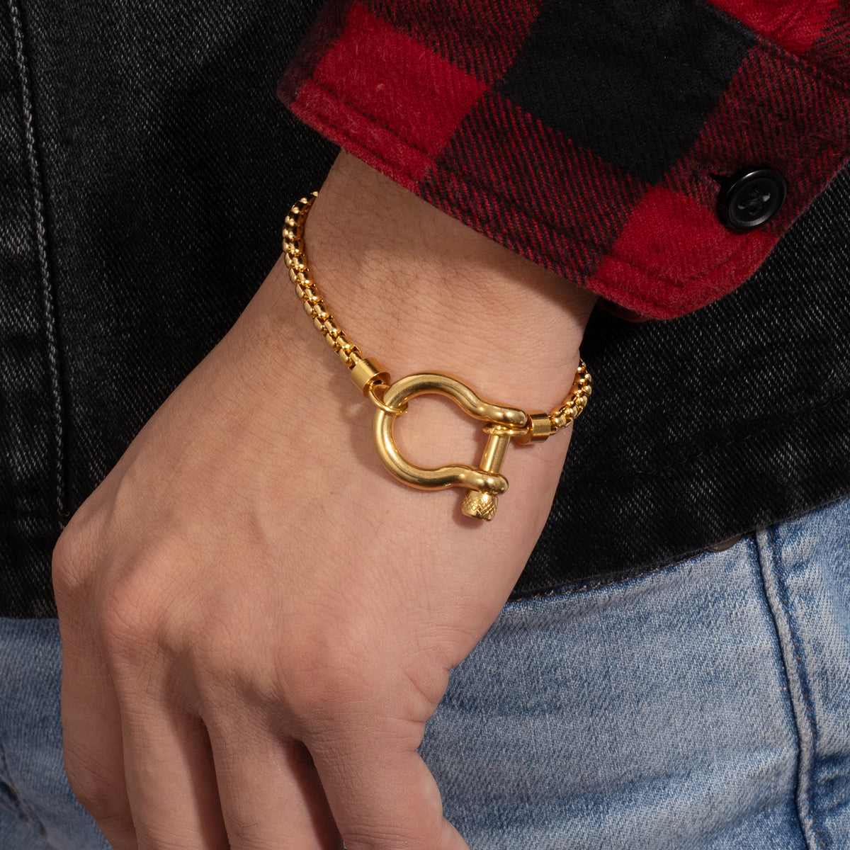 Box Link Shackle Bracelet gold-tone on white background view 4