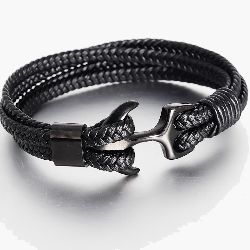 Braided Leather Anchor Bracelet with silver-tone clasp view 6