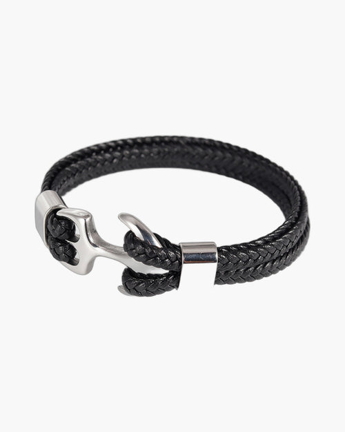 The Anchor Bracelet in Braided Leather and Steel
