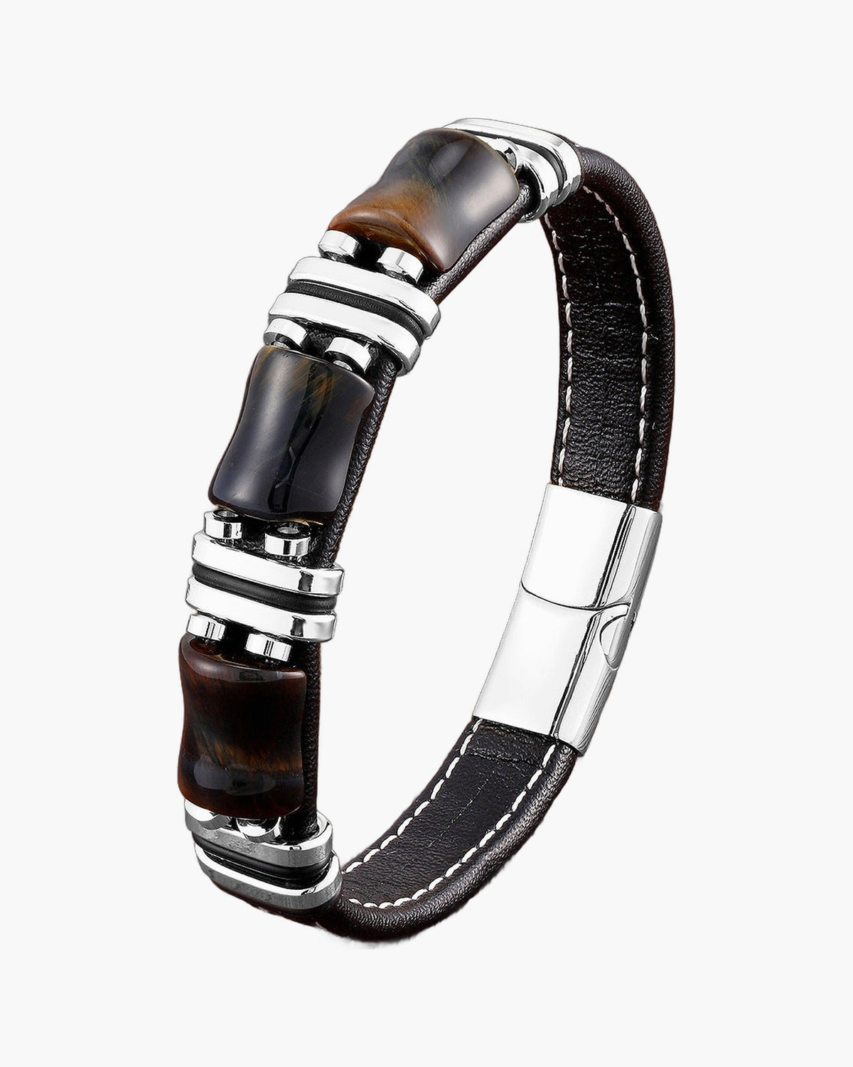 Braided Leather Gemstone Magnetic Bracelet with tiger eye stones view 7