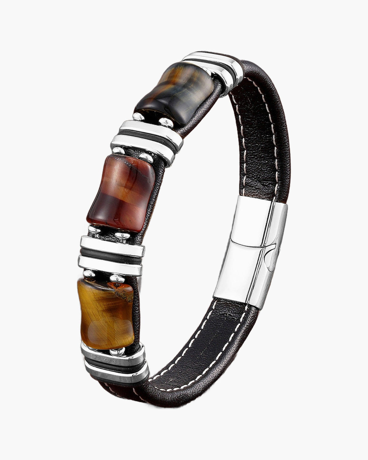 Braided Leather Gemstone Magnetic Bracelet with tiger eye stones view 5