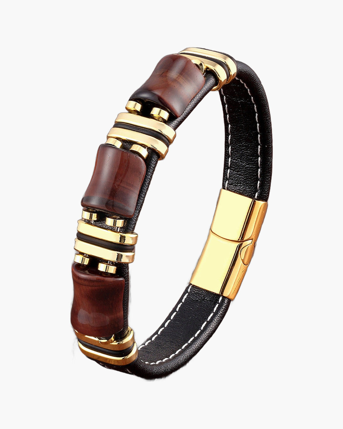 Braided Leather Gemstone Magnetic Bracelet with tiger eye stones view 2