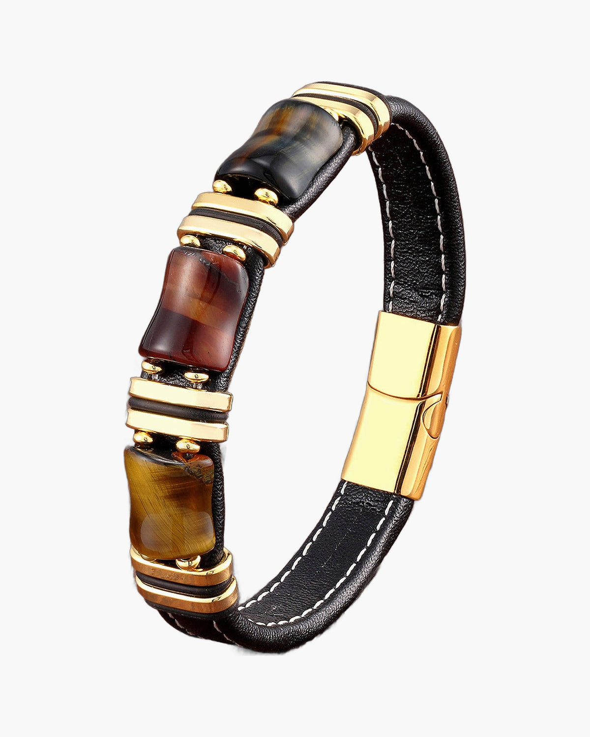 Braided Leather Gemstone Magnetic Bracelet with tiger eye stones view 6