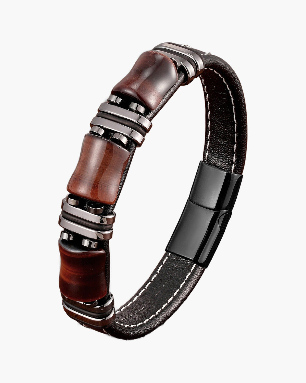 Braided Leather Gemstone Magnetic Bracelet with tiger eye stones view 3