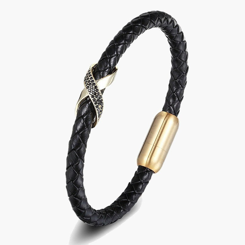 Braided Leather Iced X Bracelet rose gold-tone view 5