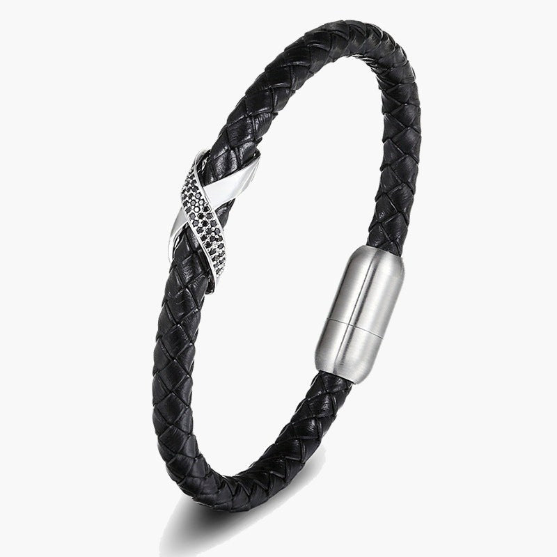 Braided Leather Iced X Bracelet rose gold-tone view 4