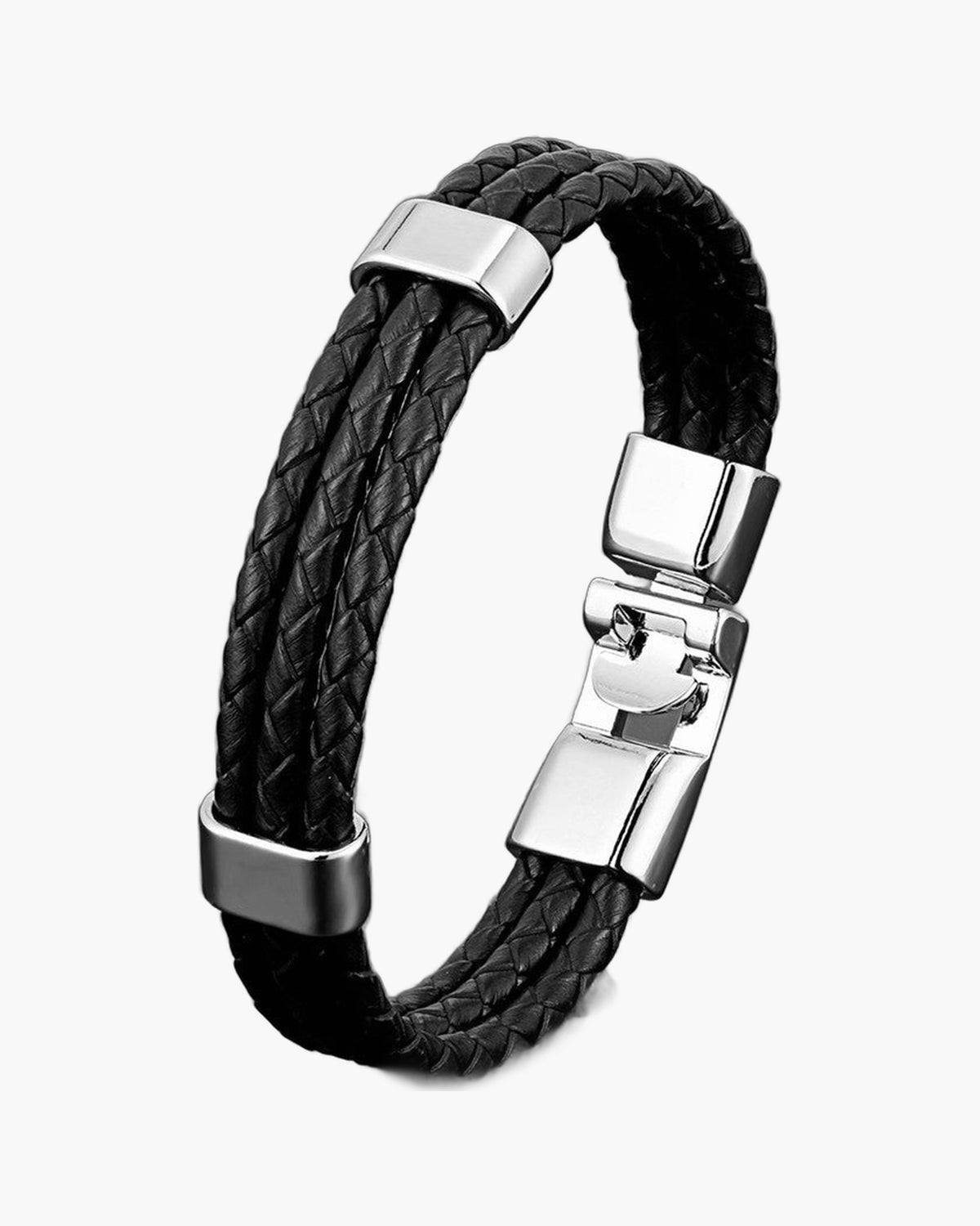Braided Leather Magnetic Bracelet, black leather, silver hardware view 5