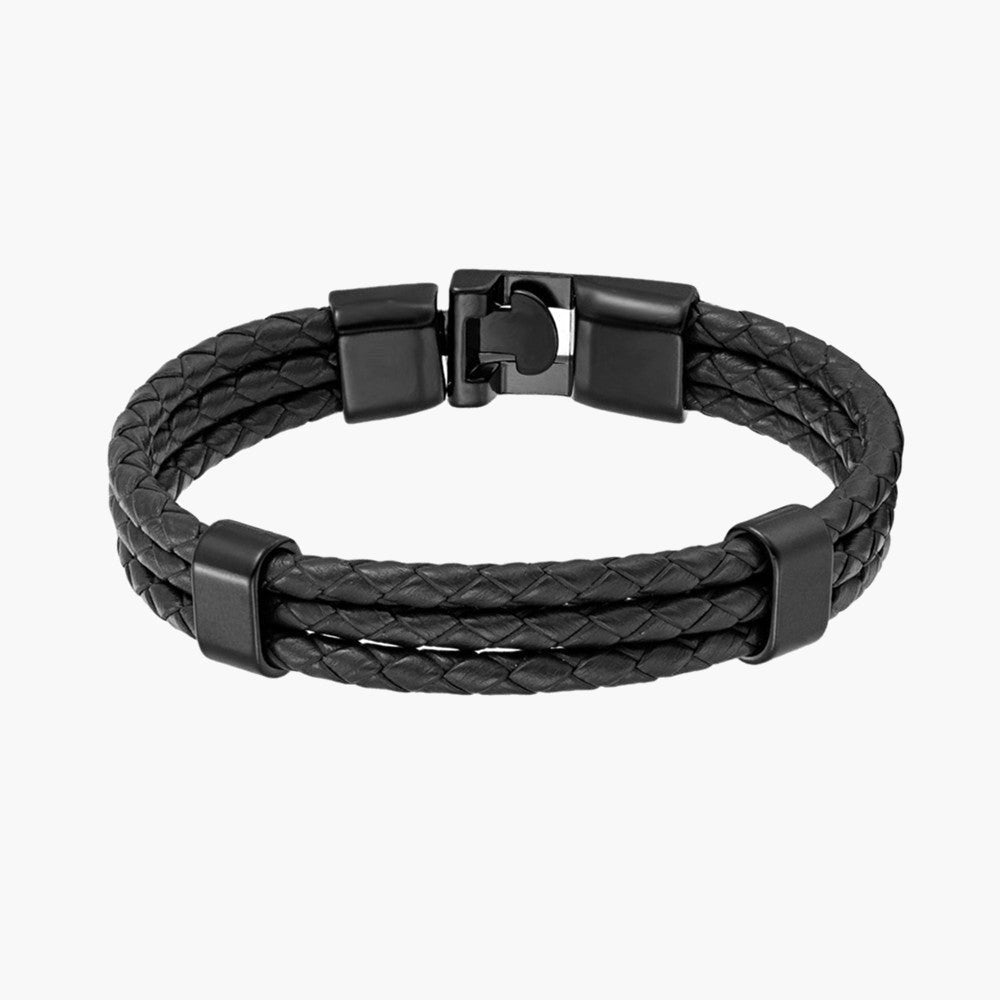 Braided Leather Magnetic Bracelet, black leather, silver hardware view 3