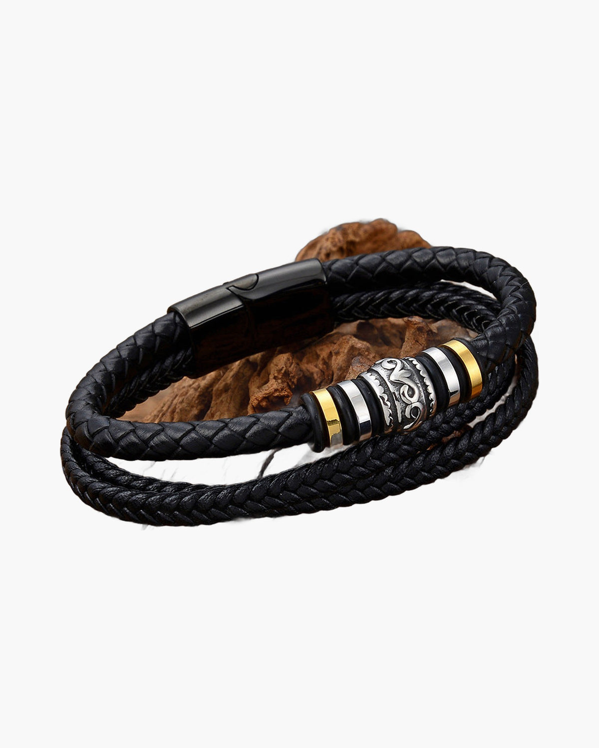 Braided Leather Scrollwork Magnetic Bracelet clean product shot view 2