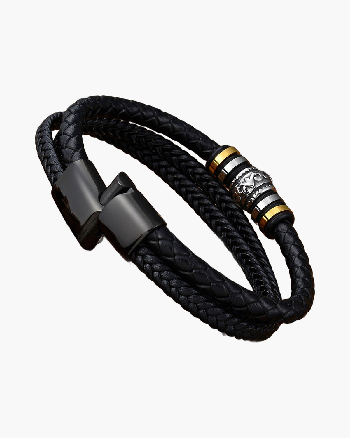 Braided Leather Scrollwork Magnetic Bracelet clean product shot view 3