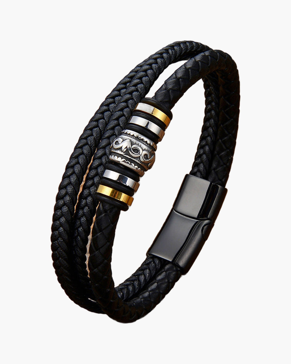 Braided Leather Scrollwork Magnetic Bracelet clean product shot view 4