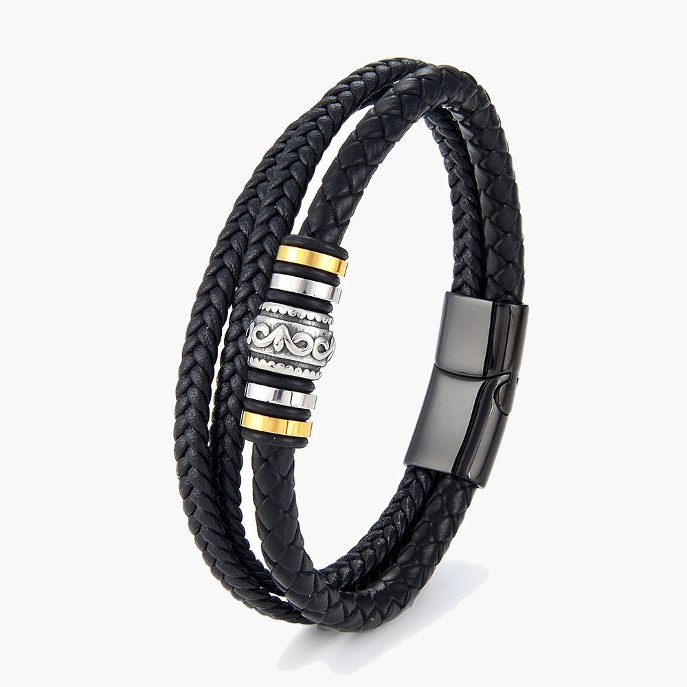 Braided Leather Scrollwork Magnetic Bracelet clean product shot