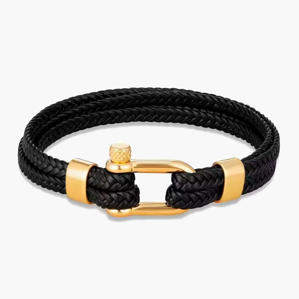 Braided Leather Shackle Bracelet with silver-tone clasp view 6