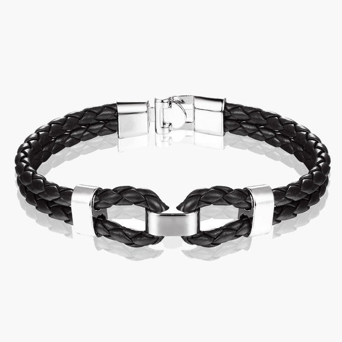 Bracelet cuir tressé à fermoir en acier