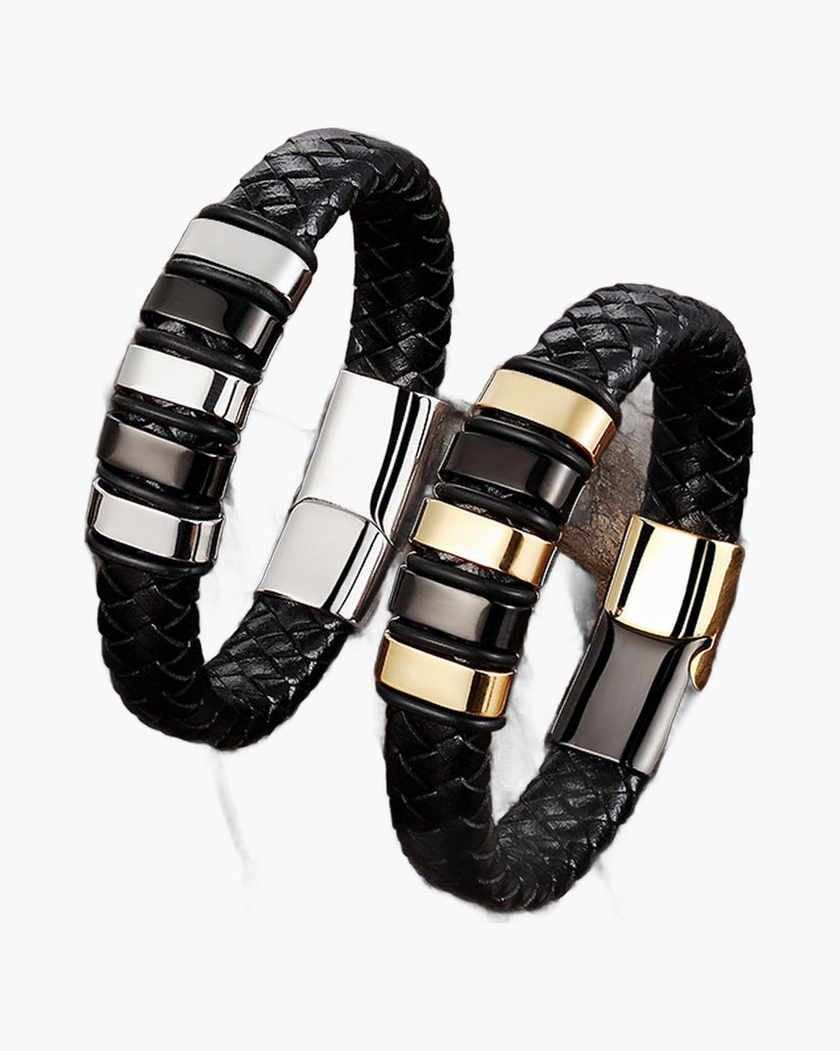 Braided Leather Two-Tone Bar Bracelet with gold-tone finish view 4