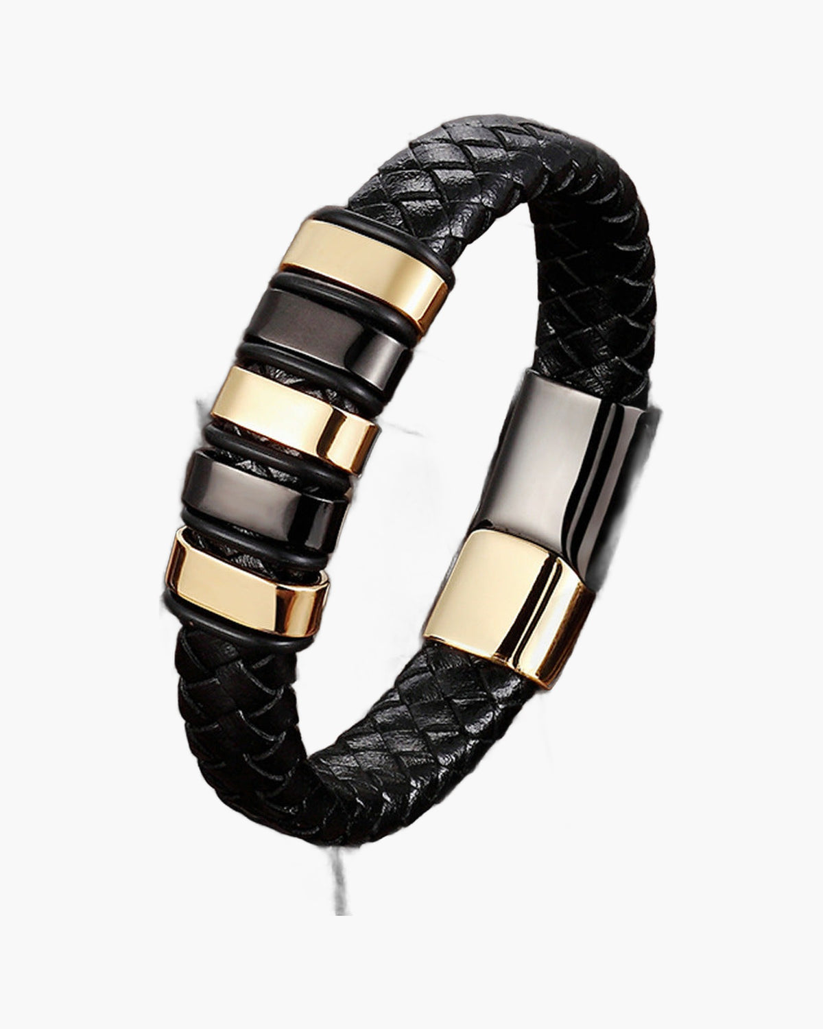 Braided Leather Two-Tone Bar Bracelet with gold-tone finish view 2