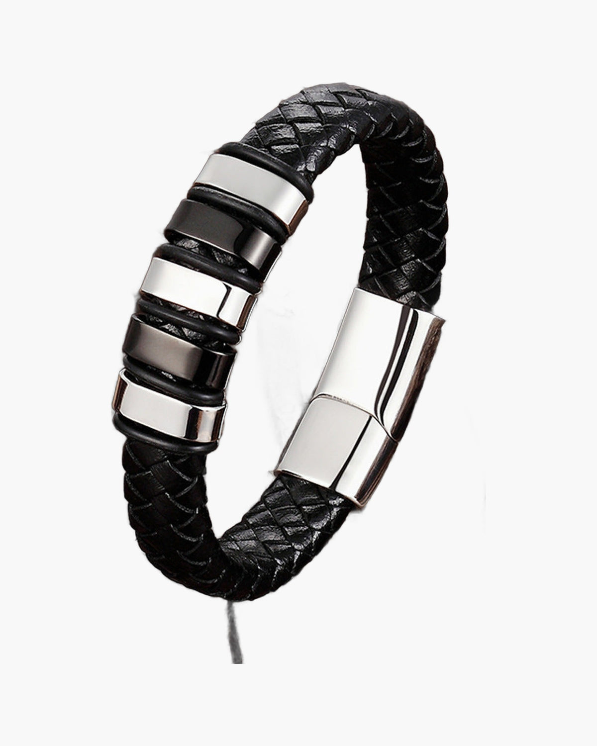 Braided Leather Two-Tone Bar Bracelet with gold-tone finish view 3
