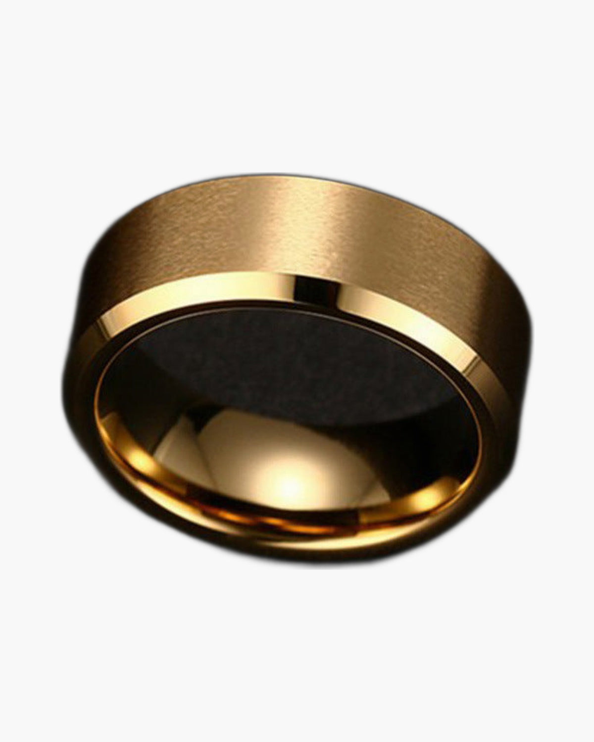 Brushed Beveled Edge Stainless Steel Band - gold, silver, black rings view 2