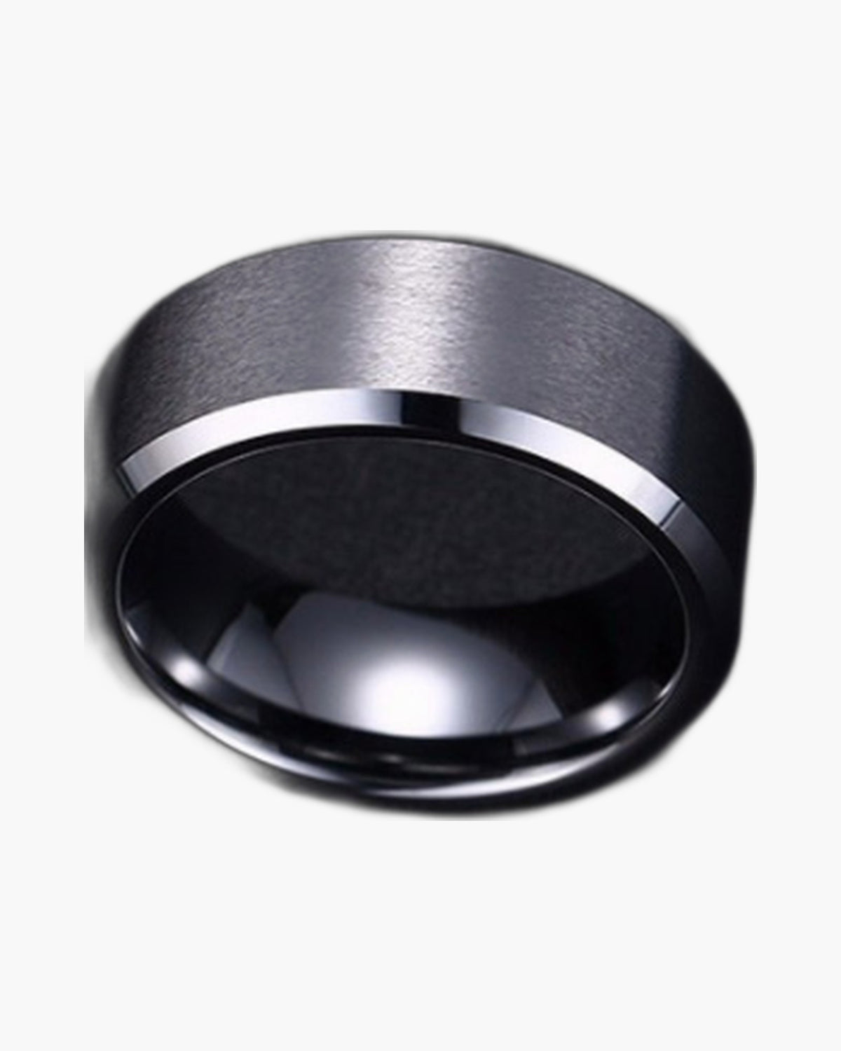 Brushed Beveled Edge Stainless Steel Band - gold, silver, black rings view 3