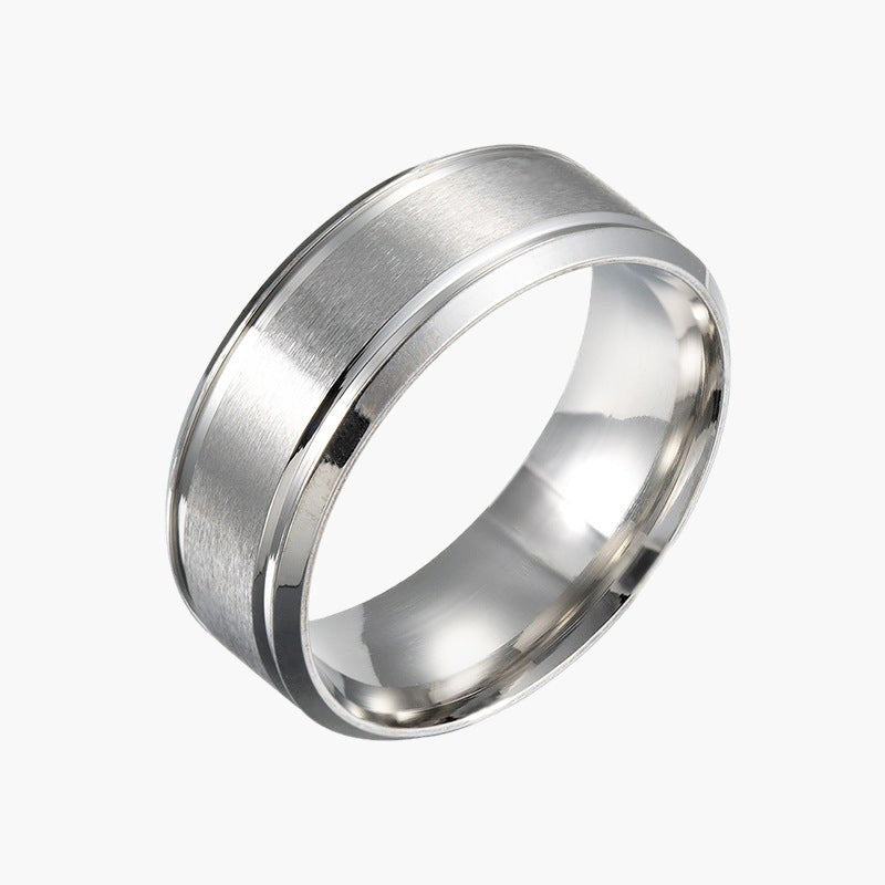 Brushed Center Beveled Stainless Steel Ring in black view 2