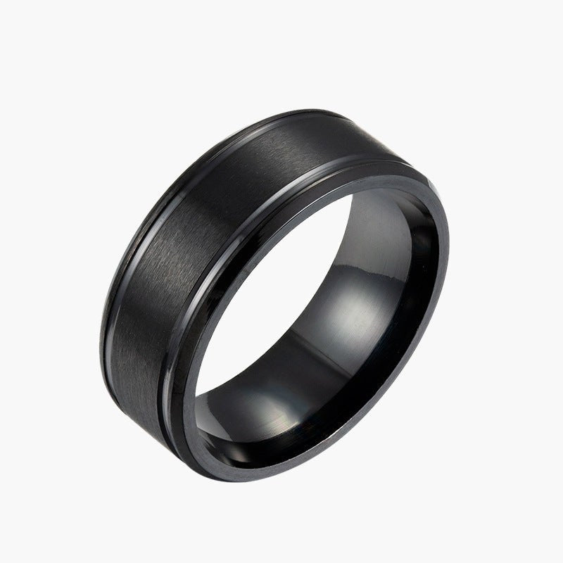Brushed Center Beveled Stainless Steel Ring in black