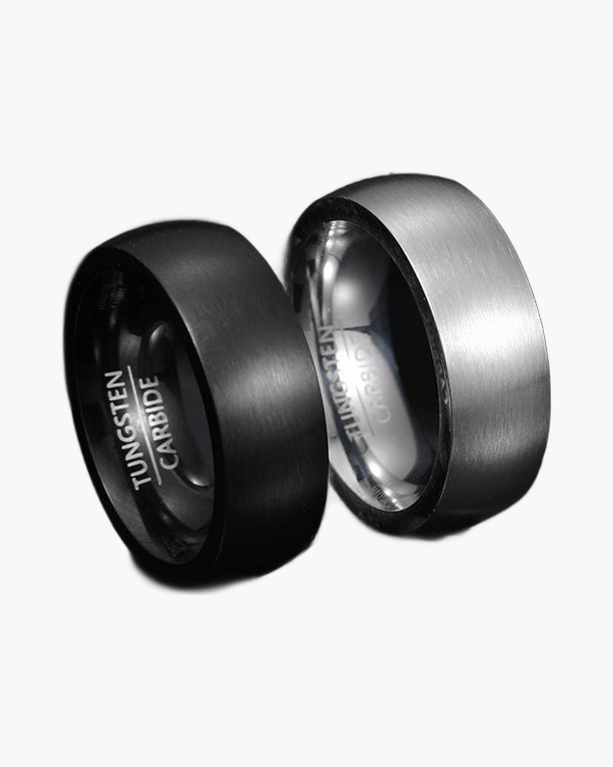 Brushed Matte Tungsten Carbide Ring black and silver view 2