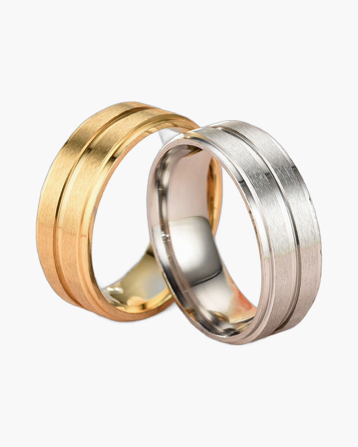 Brushed Stainless Steel Double Groove Ring gold-tone view 4