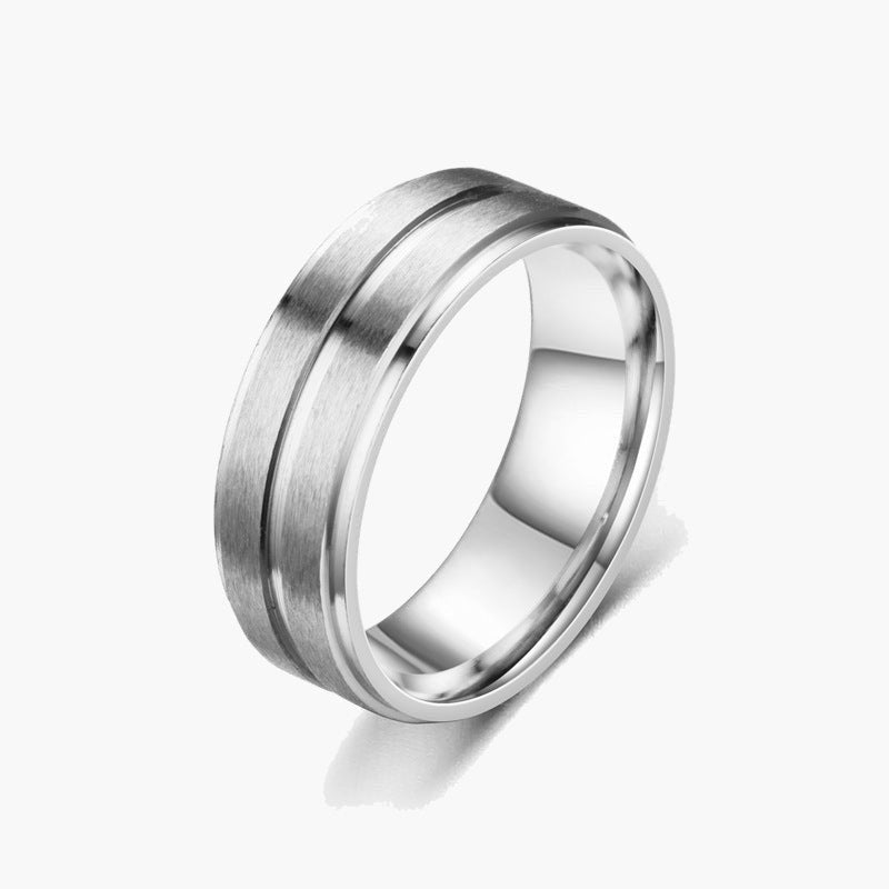 Brushed Stainless Steel Double Groove Ring gold-tone view 2