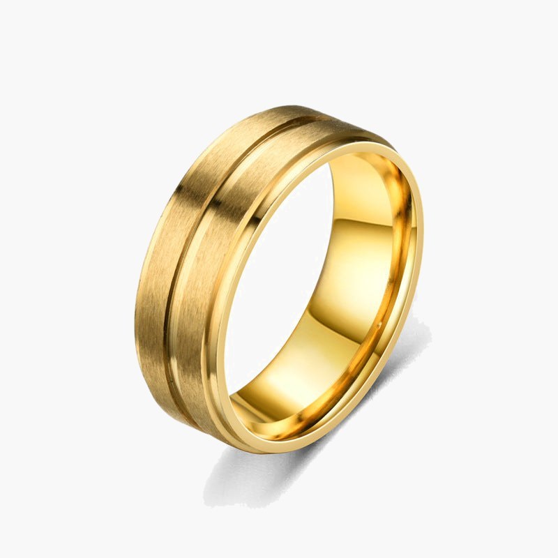 Brushed Stainless Steel Double Groove Ring gold-tone
