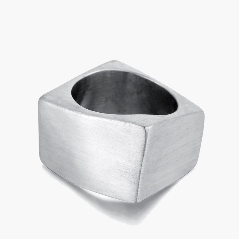 Brushed Titanium Steel Square Ring, geometric shape view 2