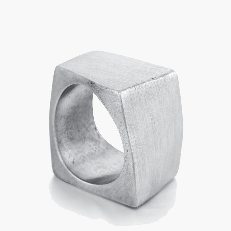 Brushed Titanium Steel Square Ring, geometric shape view 3