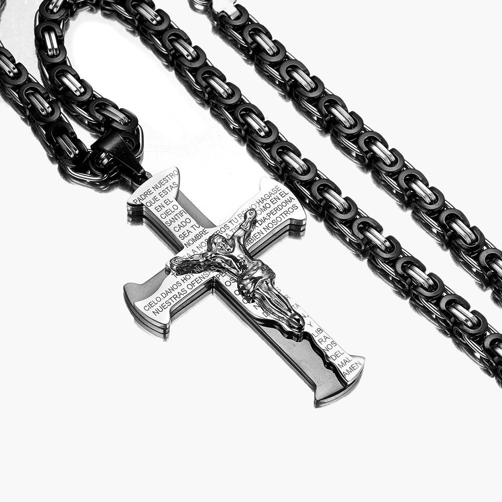Byzantine Chain Crucifix Pendant Necklace gold-tone view 4