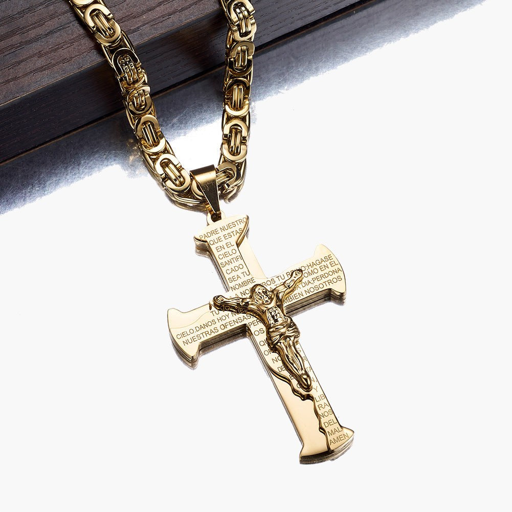 Byzantine Chain Crucifix Pendant Necklace gold-tone view 2