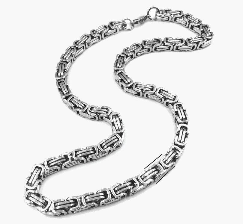 Byzantine Link Stainless Steel Chain - full necklace view
