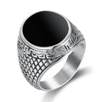 Stainless Steel Black Inlay Signet Ring with geometric patterns view 2