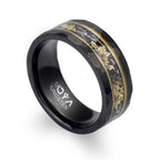 8mm Black Tungsten Carbide Gold Flake Ring with faceted texture view 4